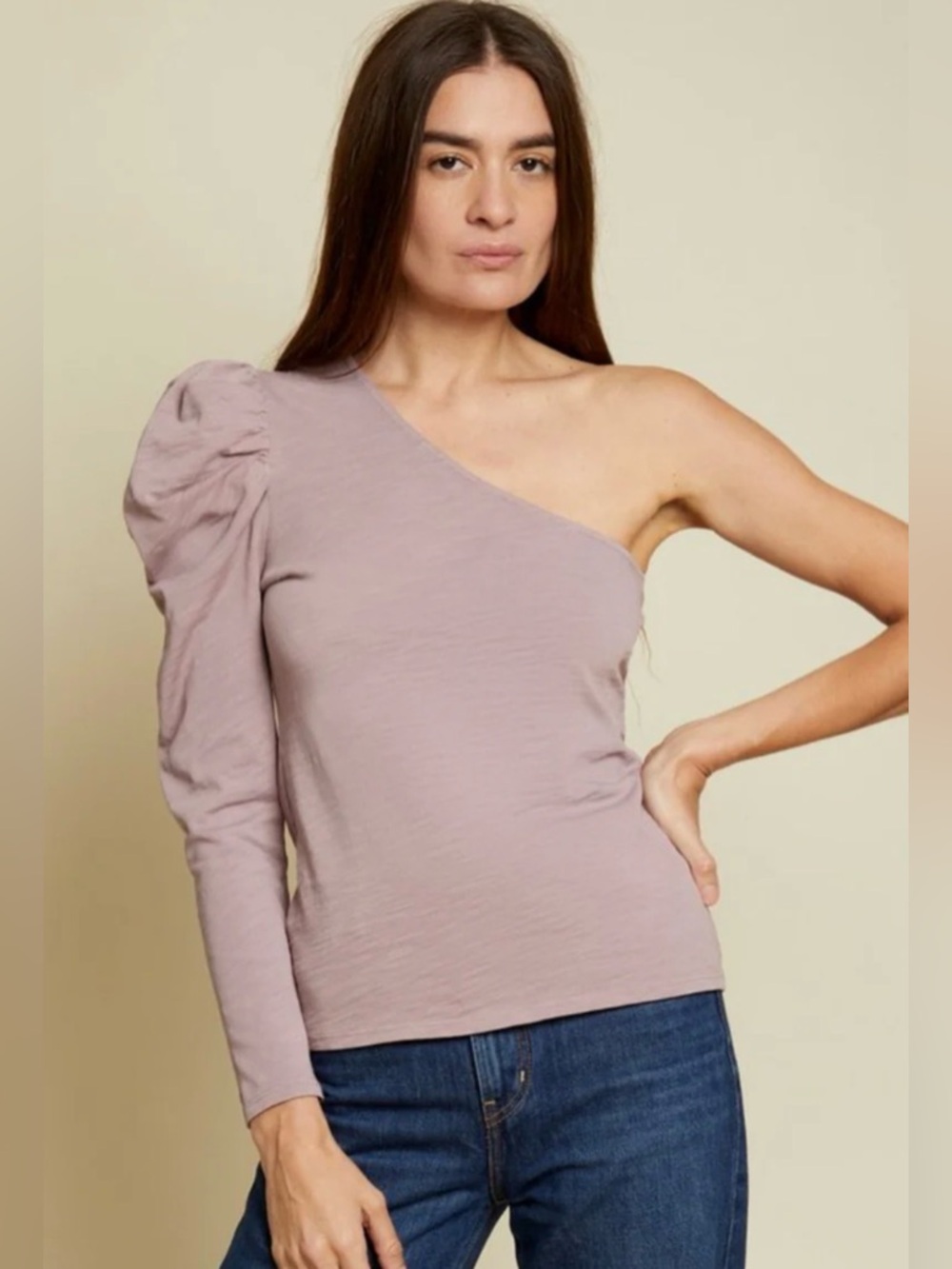 Nation LTD One-Shoulder Long Sleeve Top in Dusty Rose